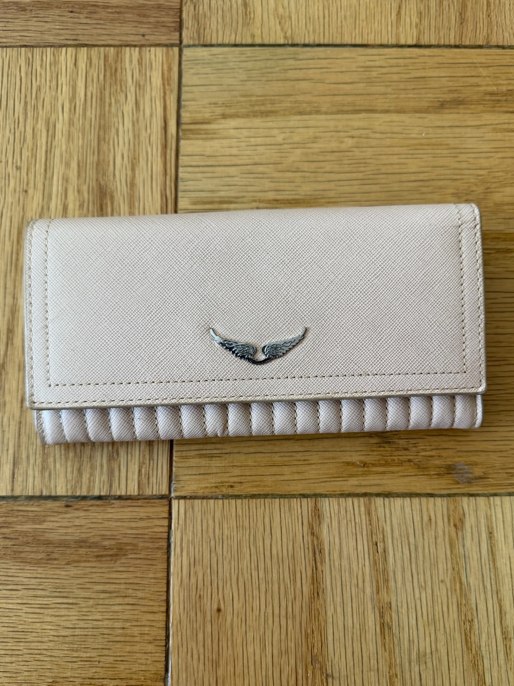 Light Pink Zadig & Voltaire Leather Wallet with Silver Accents